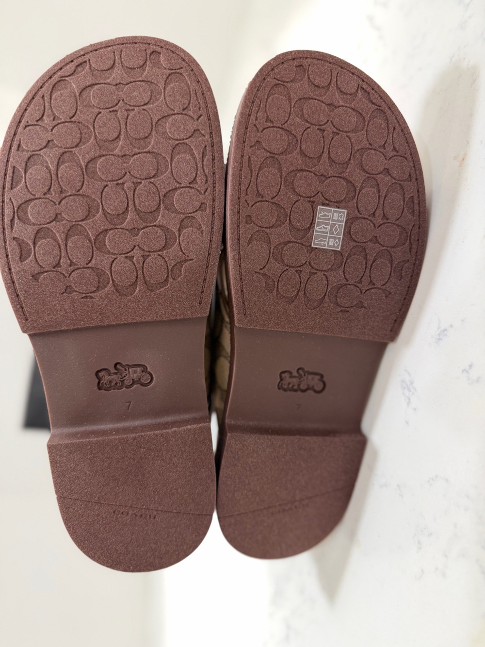 Coach Khaki Signature Canvas & Brown Leather Cross-Strap Sandals - Picture 12 of 14